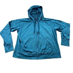 Athletic Works Hoodie Jacket‎ Womens L 12-14 Teal Full Zip Thumbholes Pockets